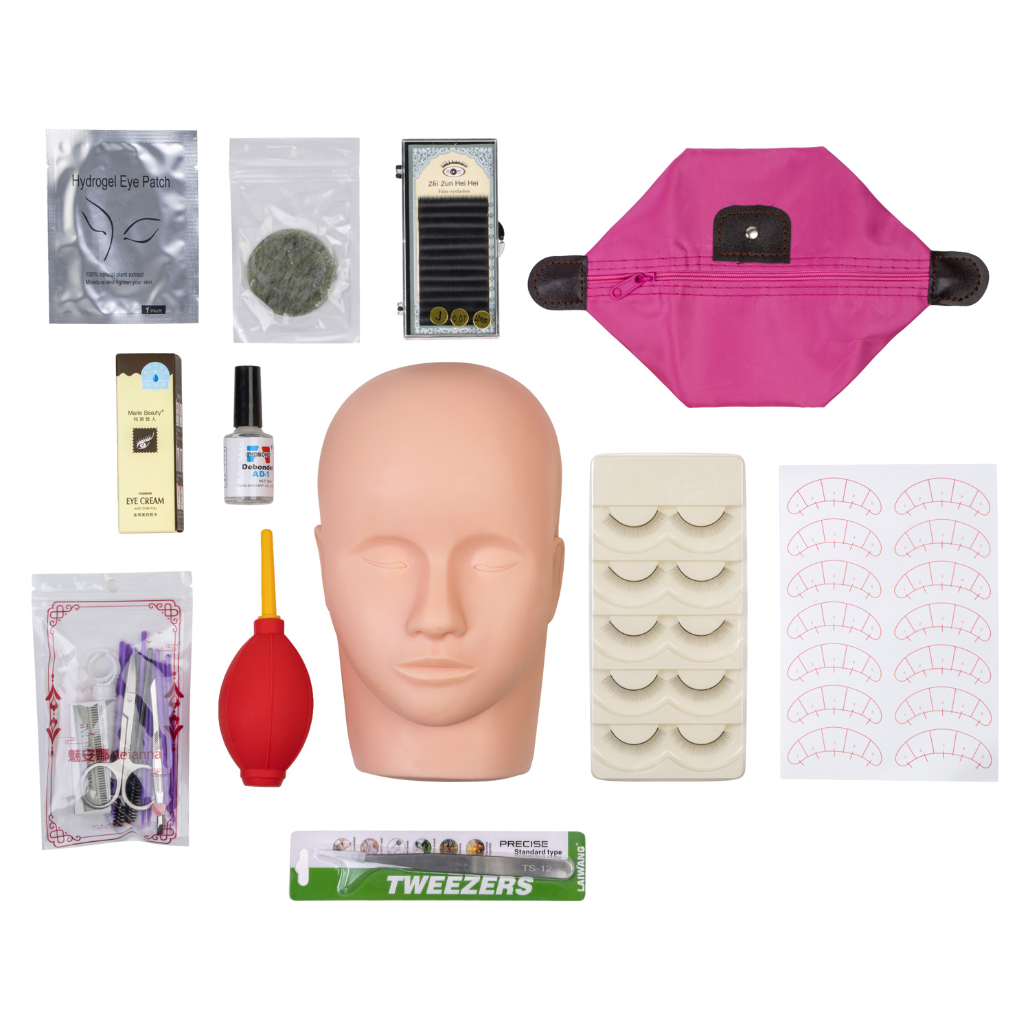 Manekin treningowy głowy z zestawem do nauki aplikacji rzęs