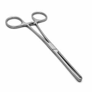 Stainless steel surgical scissors with finger rings, angled blades for precision cutting in medical procedures