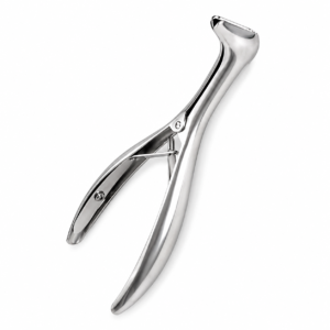 Pinces d'extraction dentaire en acier inoxydable sur fond blanc